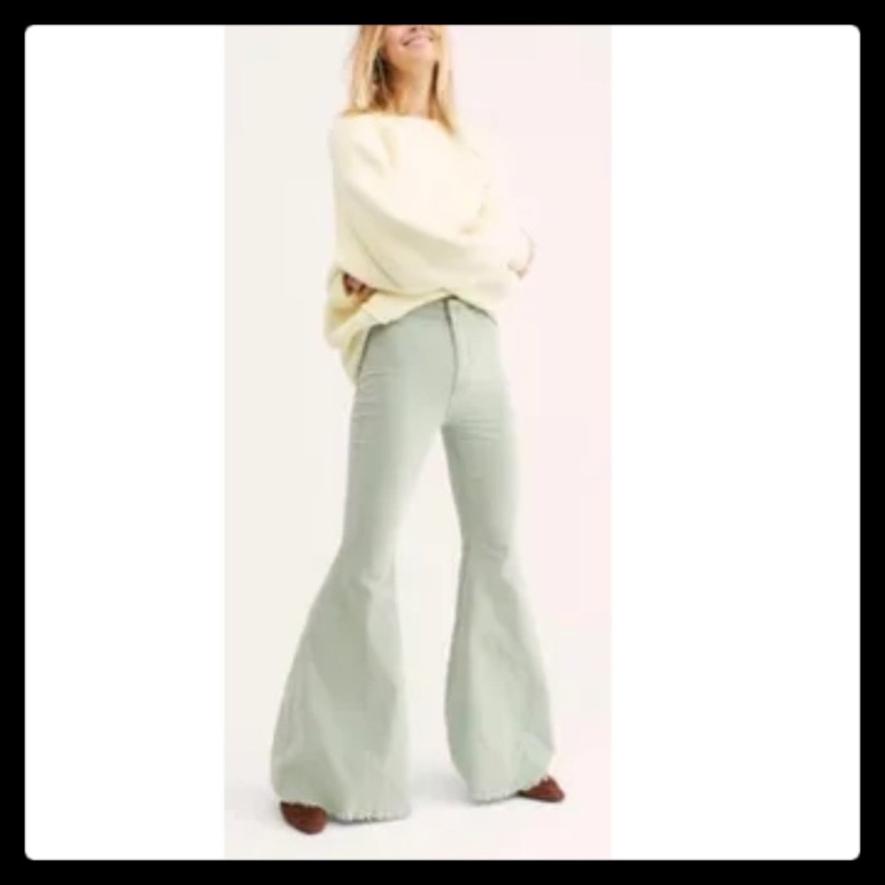 ❤️ Free People CRVY  High-Rise Lace-Up Flare Size 31 CRVY Color Mint